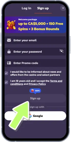 Coolzino sign up page with email, password and promo code fields